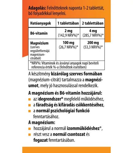 BioCo Szerves Magnézium + B6-vitamin tabletta - 60db